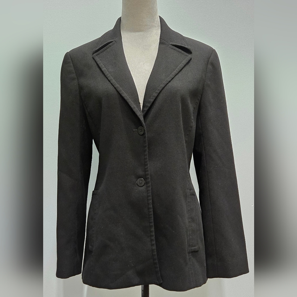 BCBGMaxAzria Collection black mini-texture 2-button blazer w/ shaping seams sz 8